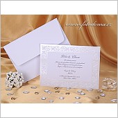 Svatební oznámení ve formě bílé obdélníkové karty s perleťovým rámečkem vzor 0864
