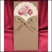 Vysouvací svatební oznámení s růžovými květy s kapsou z recyklovaného papíru vzor 2709