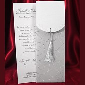 Dvoudílné stříbřité svatební oznámení se střapečkem vzor 5442