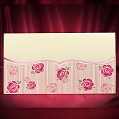 Jednodílné růžové rozkládací svatební oznámení ve tvaru obálky vzor 5477